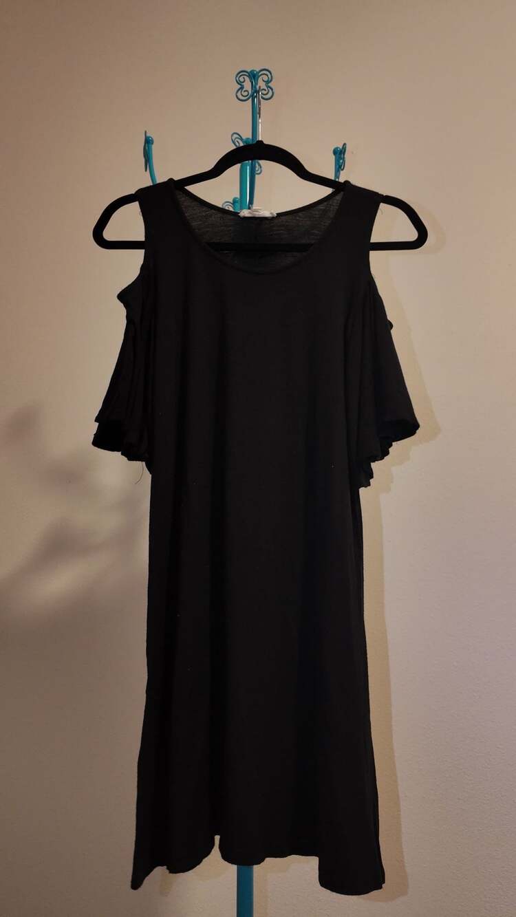 Rolla Coster Black Cold Shoulder Short Ruffle Sleeve Dress Size S